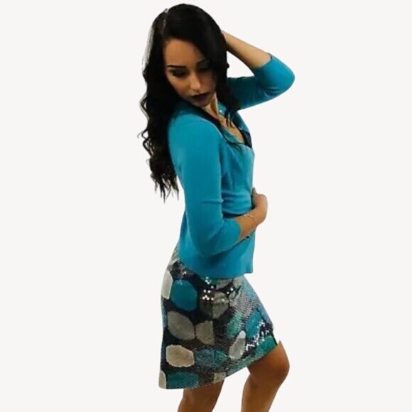 Ann Taylor Blue Cashmere Rhinestone Button Down Cardigan Sweater | Office Siren - Picture 10 of 15